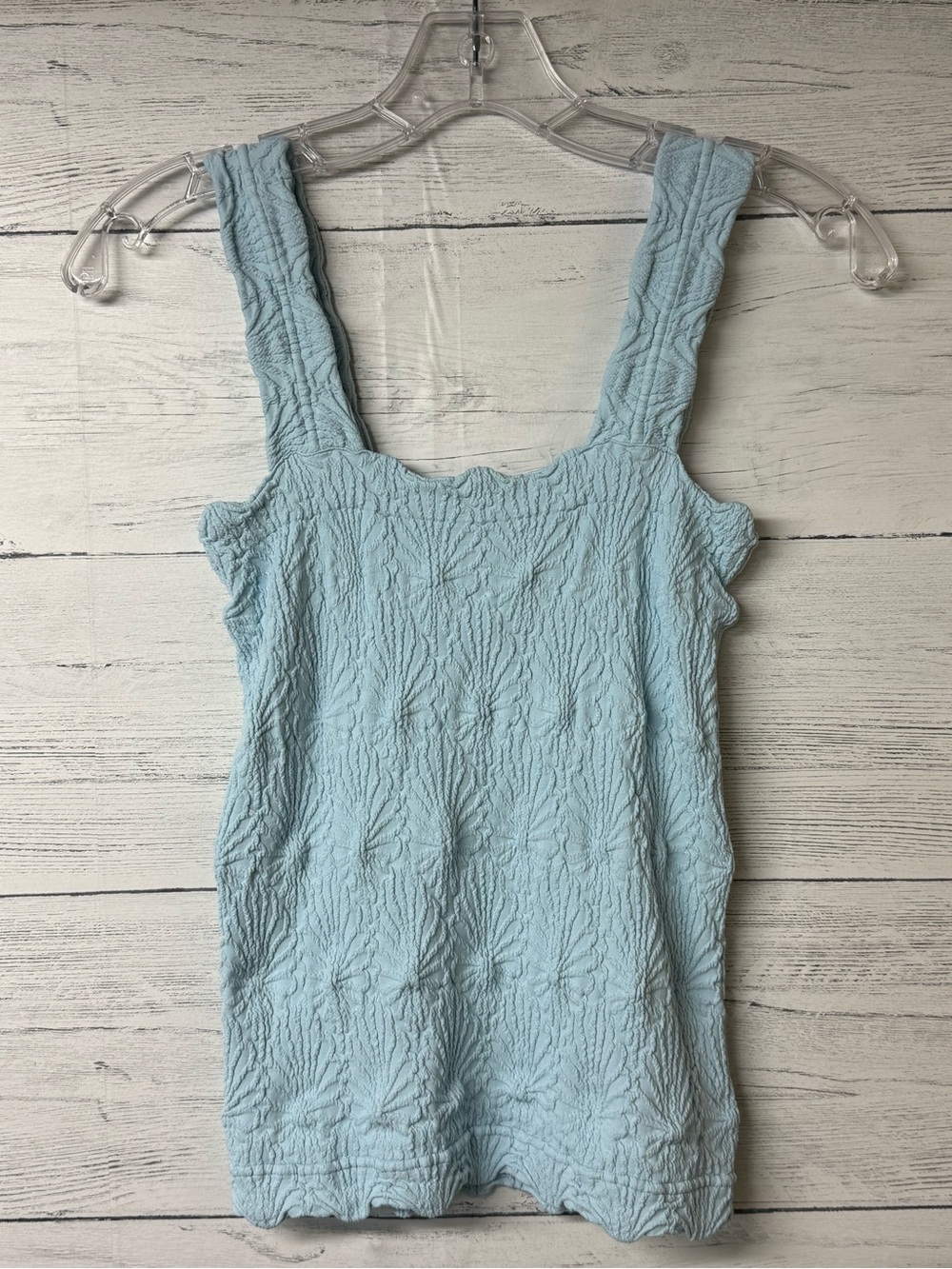 Light Blue Textured Square-Neck Tank Top